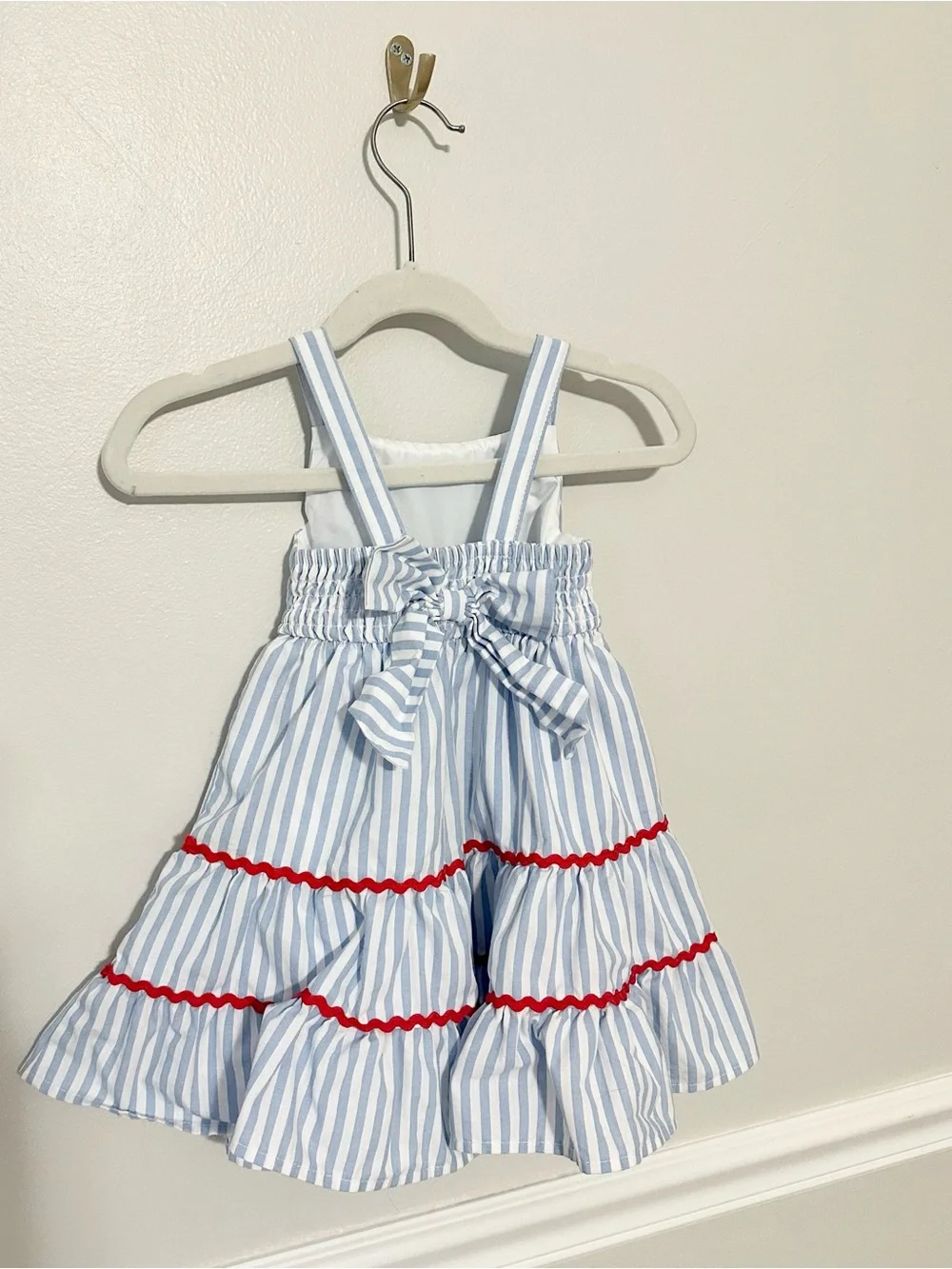 Rueveri Baby Girl Cherry Dress 18M Blue Stripe Tiered Sundress